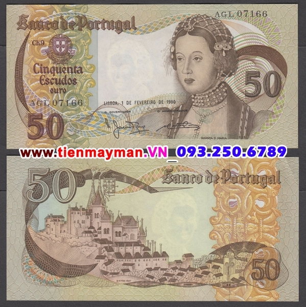 Tiền giấy Bồ Đào Nha 50 Escudos 1980 UNC