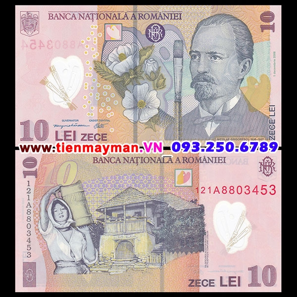 Tiền giấy Romania 10 Lei 2008 UNC polymer