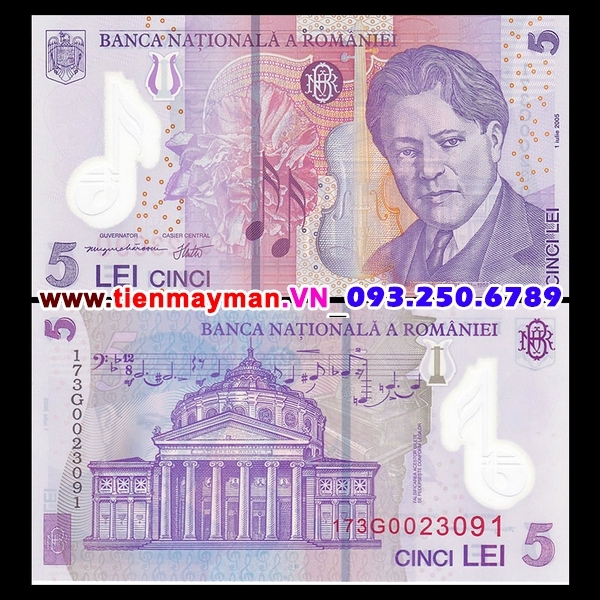 Tiền giấy Romania 5 Lei 2011 UNC polymer