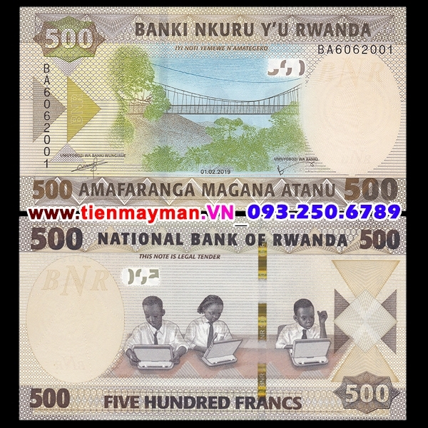 Tiền giấy Rwanda 500 Francs 2019 UNC