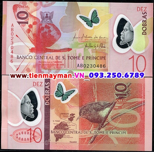 Tiền giấy Saint Thomas and Prince 10 Dobras 2018 UNC Polymer