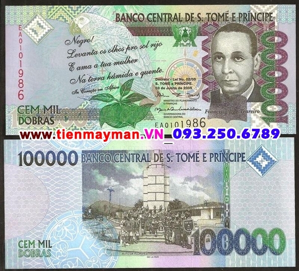 Tiền giấy Saint Thomas and Prince 100000 Dobras 2005 UNC