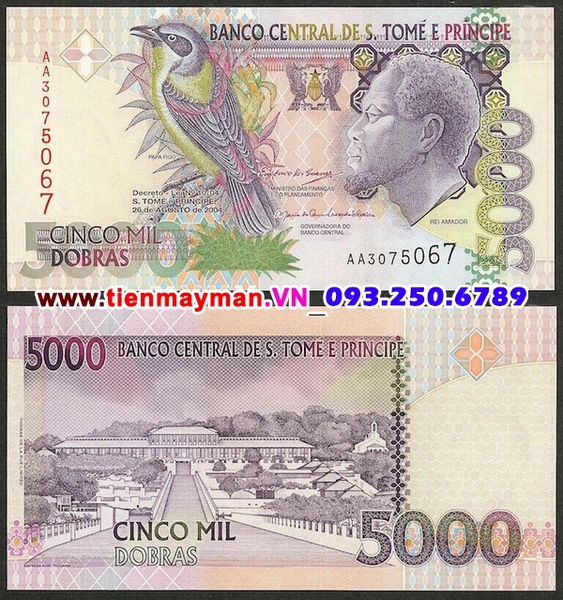 Tiền giấy Saint Thomas and Prince 5000 Dobras 2004 UNC