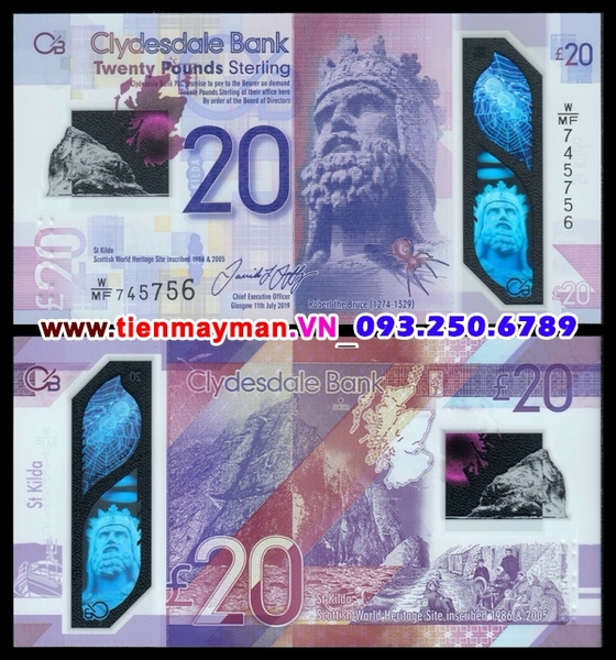 Tiền giấy Scotland 20 Pound 2020 Clydesdale Bank