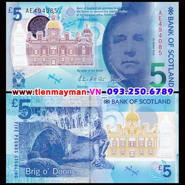 Tiền giấy Scotland 5 Pound 2016 UNC Bank of Scotland Polymer