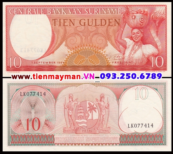 Tiền giấy Surinam 10 Gulden 1963 UNC