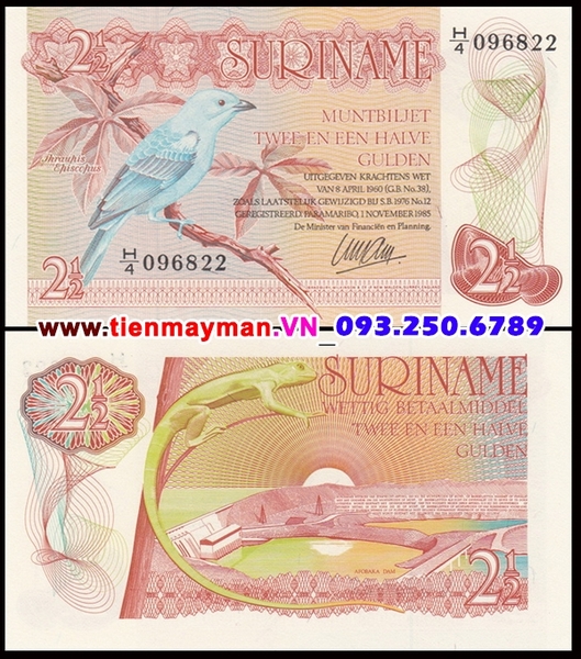 Tiền giấy Surinam 2 1/2 Gulden 1985 UNC