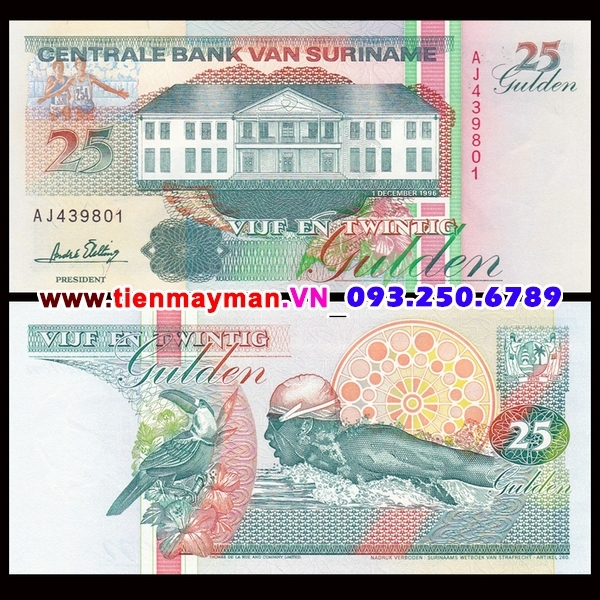 Tiền giấy Surinam 25 Gulden 1998 UNC