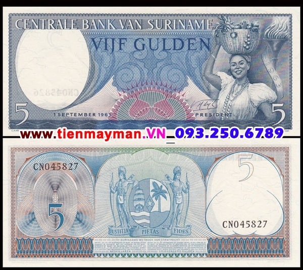 Tiền giấy Surinam 5 Gulden 1963 UNC