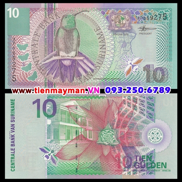 Tiền giấy Suriname 10 Gulden 2000 UNC