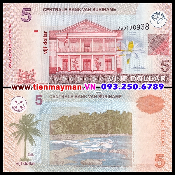 Tiền giấy Suriname 5 Dollar 2004 UNC