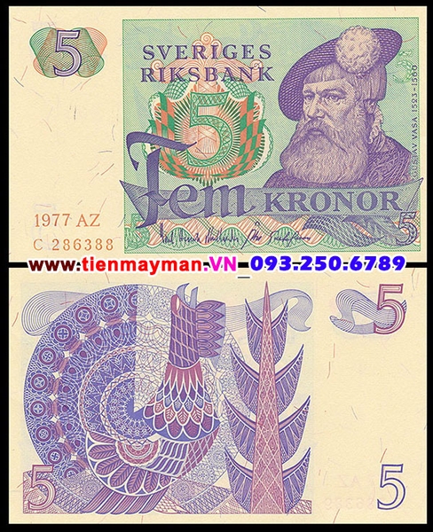 Tiền giấy Thuỵ Điển 5 Kronor 1974 UNC
