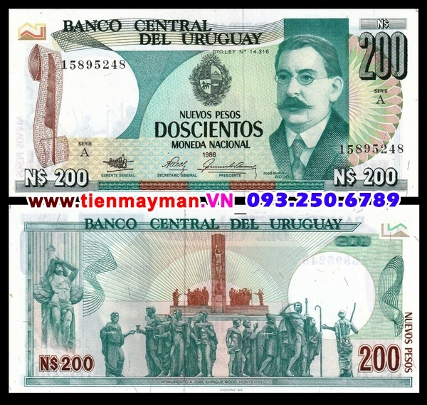 Tiền giấy Uruguay 200 Pesos 1986 UNC