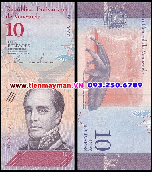Tiền giấy Venezuela 10 Bolivares 2018 UNC