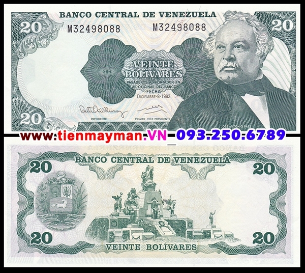 Tiền giấy Venezuela 20 Bolivares 1992 UNC