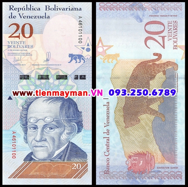 Tiền giấy Venezuela 20 Bolivares 2018 UNC