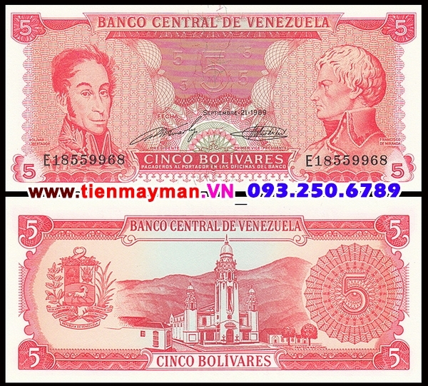 Tiền giấy Venezuela 5 Bolivares 1989 UNC