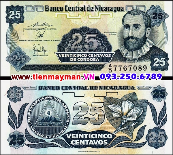 Tiền giấy Nicaragua 25 Centavos 1990 UNC