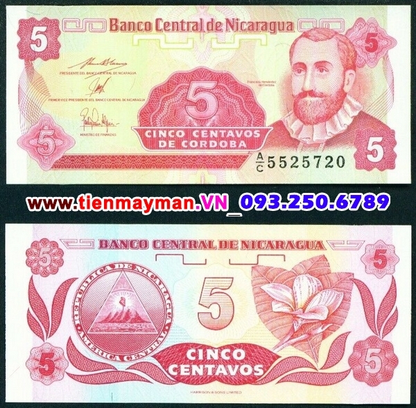 Tiền giấy Nicaragua 5 Centavos 1990 UNC