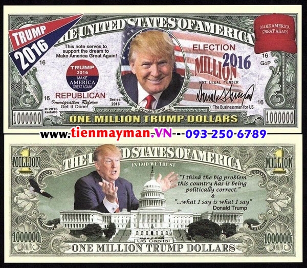 tiền 1 triệu đô Mỹ chân dung tổng thống Donald Trump