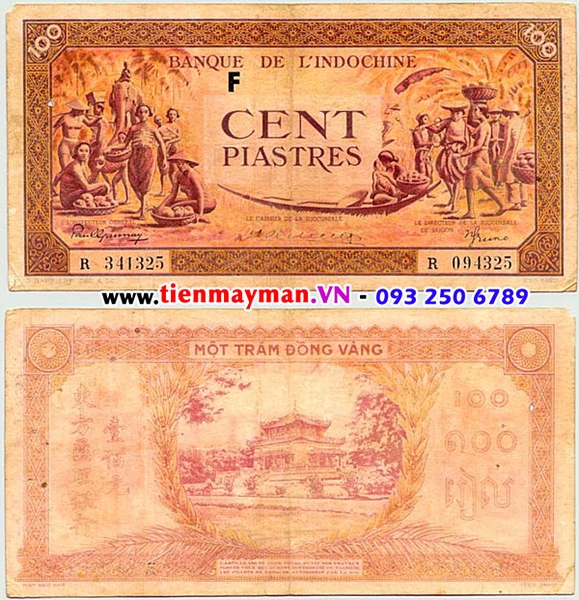 Tiền giấy Đông Dương 100 Piastres 1942-1945 P-66 | Họp Chợ - Đền Hùng