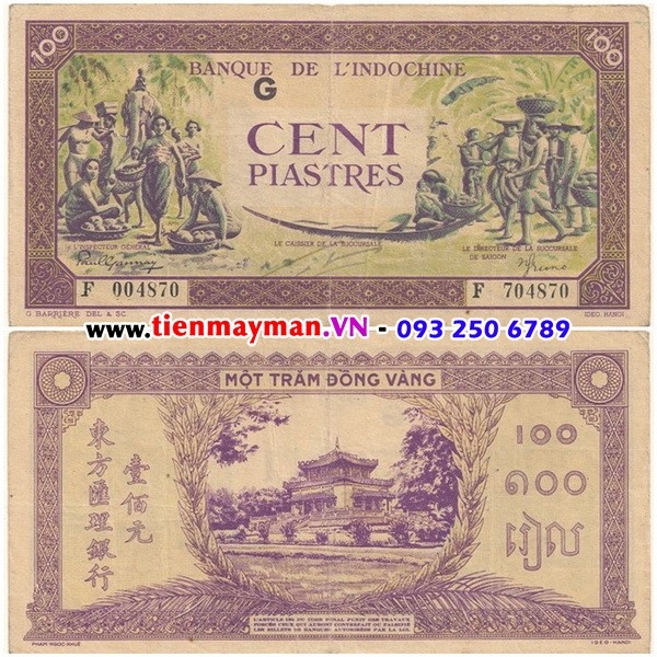 Tiền giấy Đông Dương 100 Piastre 1942-1945 P-67 | Họp chợ - Đền Hùng