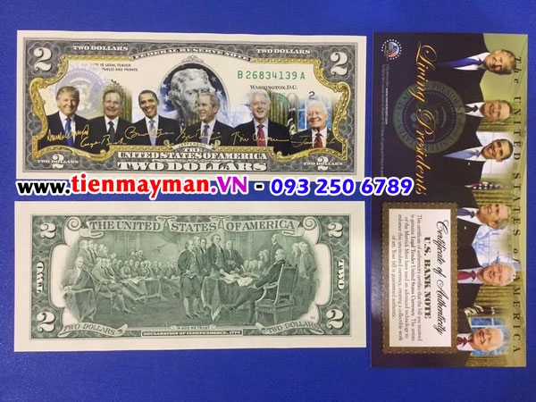 tờ tiền 2 USD hình 6 tổng thống Mỹ giá sĩ