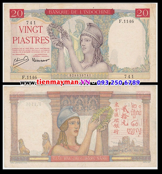 Tiền giấy Đông Dương 20 PIASTRES 1936-1939 | 20 Đồng Băng Đỏ