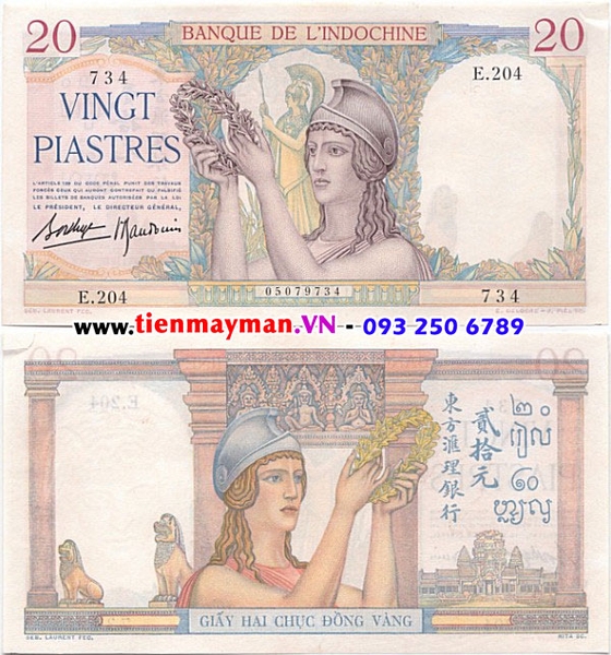 Tiền giấy Đông Dương 20 PIASTRES 1936-1939 | 20 Đồng Băng Trắng