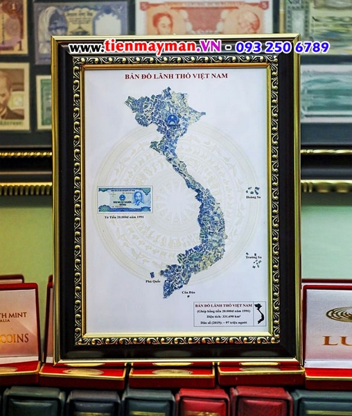 Khung tranh Tiền giấy 20k bản đồ Việt Nam