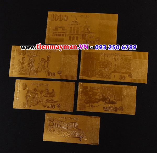 Bộ tiền Singapore lưu niệm mạ vàng plastic