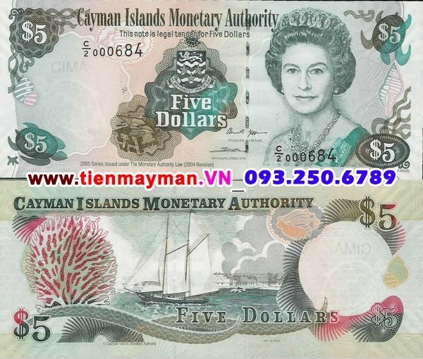 Tiền giấy Cayman 5 Dollar 2005 UNC