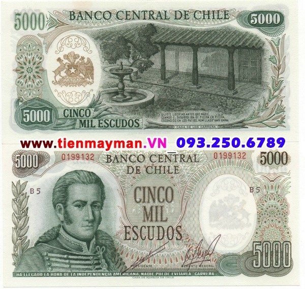 Tiền giấy Chile 5000 escudos 1967 UNC