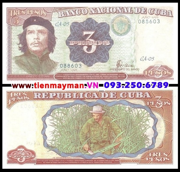 Tiền giấy Cuba 3 pesos 1995 UNC