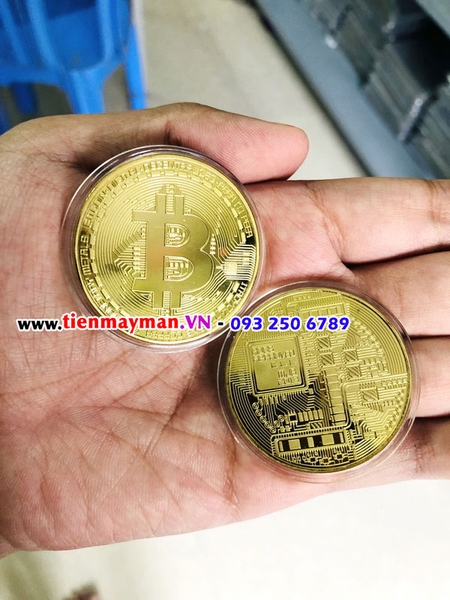 quà tặng độc đáo đồng xu bitcoin mạ vàng