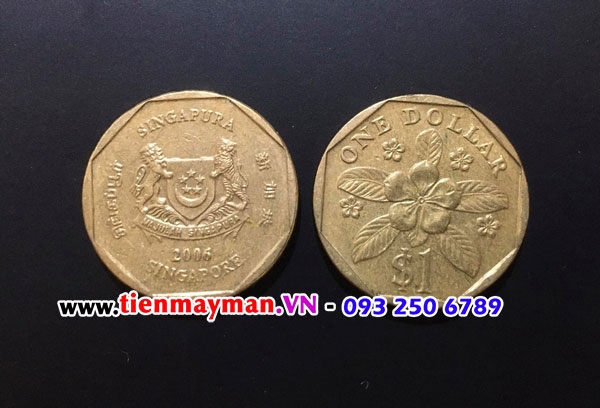 đồng xu 1 đô singapore phong thủy làm quà tặng