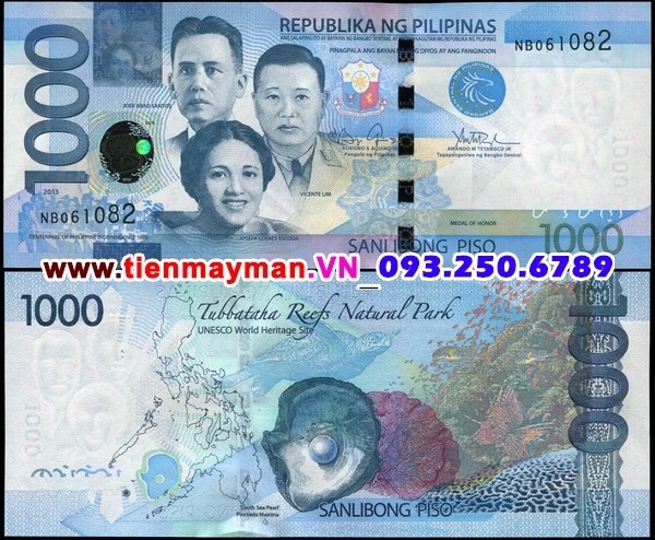 Tiền giấy Philippines 1000 Piso 2013 UNC
