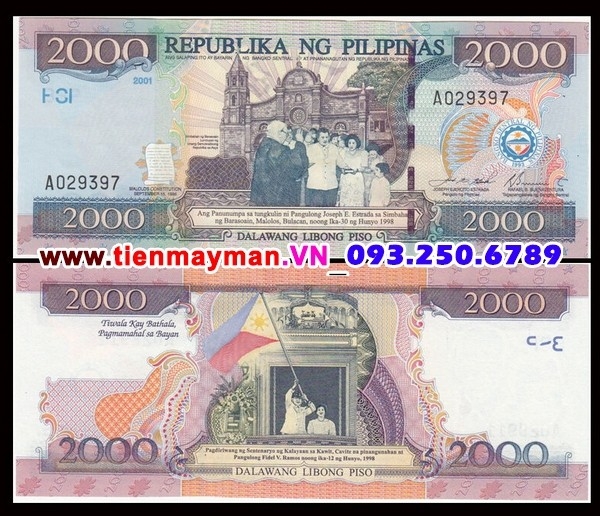 Tiền giấy Philippines 2000 Piso 1998 UNC