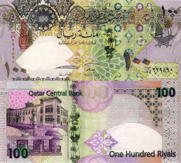 Tiền giấy Qatar 100 Riyal 2007 UNC hybrid