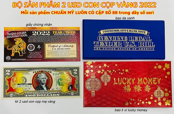 bộ sản phẩm Tiền 2 USD hình cọp vàng 2022 VIỆT NAM