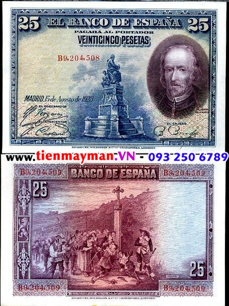 Tiền giấy Tây Ban Nha 25 Pesetas 1928 UNC