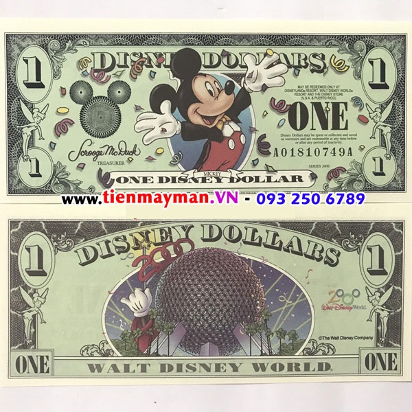 tiền 1 dollar chuột mickey disney