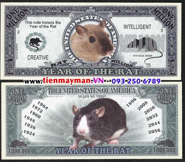 mặt trước và mặt sau của tờ tiền hình con chuột 1 triệu USD