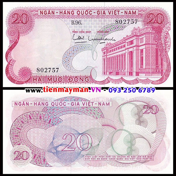 Tiền VNCH 20 Đồng hoa văn 1969 P-24 | 20 Đồng 1969 | Bộ Hoa Văn 1969