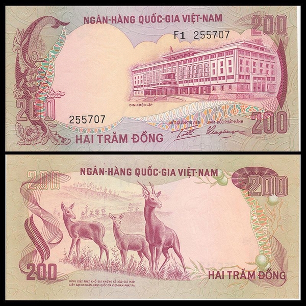 Tiền VNCH 200 Đồng con nai 1972 P-32 | 200 Đồng 1972 | Bộ Thú năm 1972