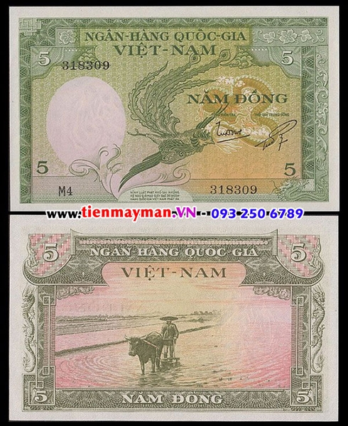 Tiền VNCH 5 Đồng long phụng 1955 P-2 | 5 Đồng 1955 lần 2
