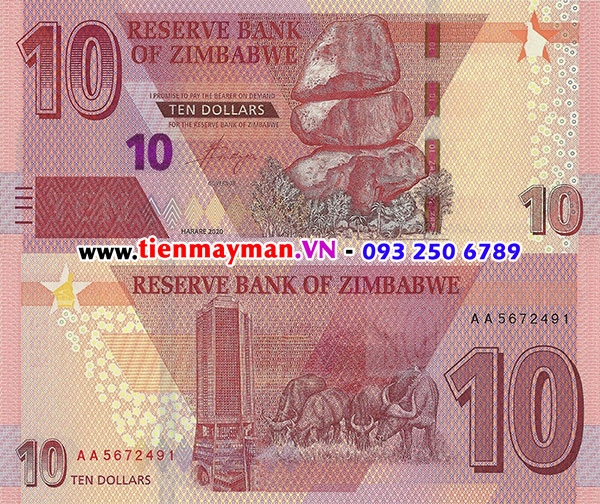 Tiền giấy Zimbabwe 10 Dollar 2020 UNC