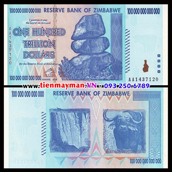 Tiền 100 Nghìn Tỷ Zimbabwe mệnh giá lớn nhất thế giới