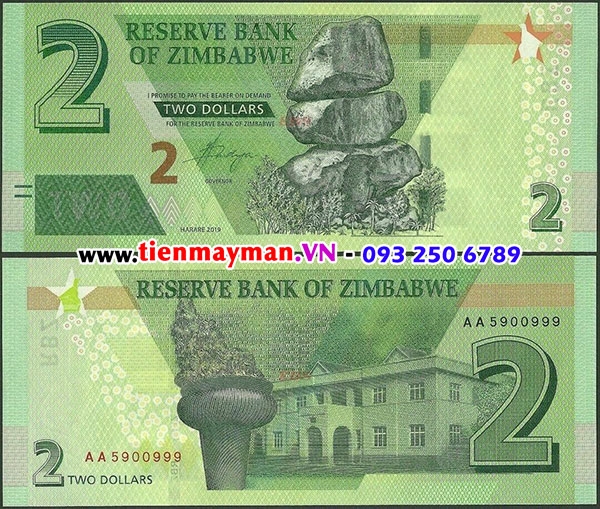 Tiền giấy Zimbabwe 2 Dollar 2019 UNC