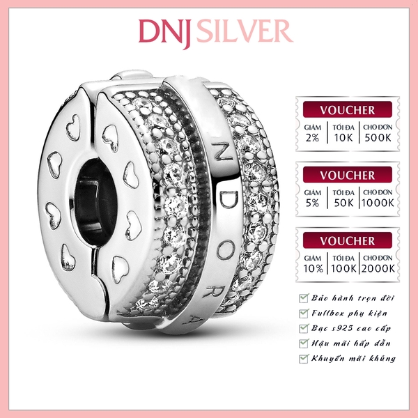 [Chính hãng] Charm bạc 925 cao cấp - Charm Sparkling Pave Lines & Logo Clip thích hợp để mix vòng tay charm bạc cao cấp - DN612